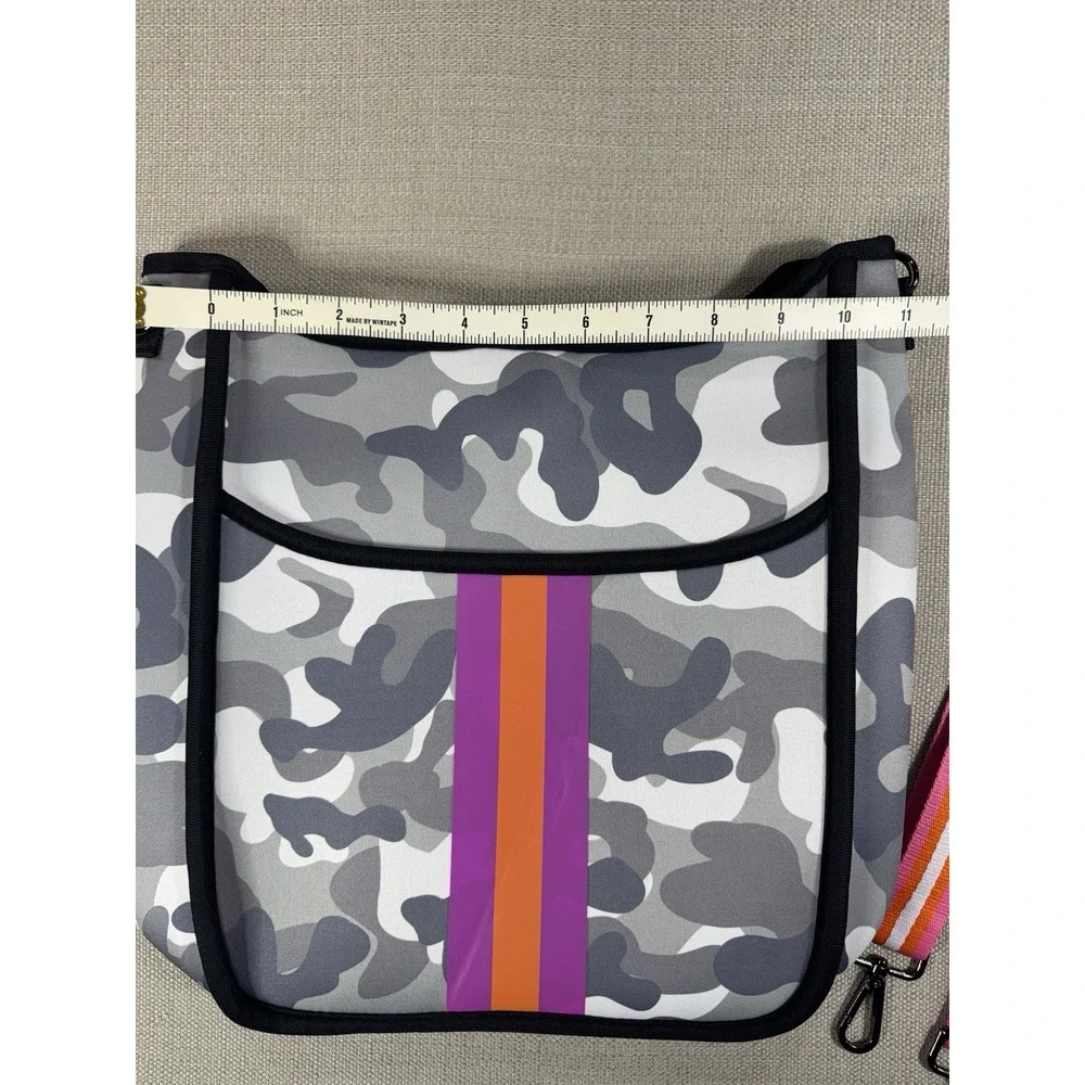 Neoprene Camo Crossbody Stripe Webbing Stripe Pink Orange Gray - NEW With Tag